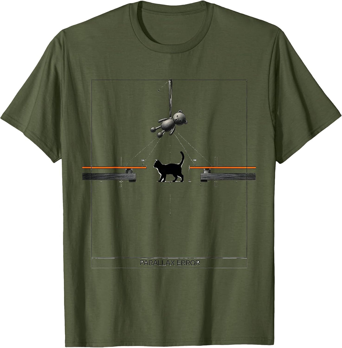 Men's Parallax Error Funny Cat Physics Humor Science Teacher Gift T-Shirt - Olive Green