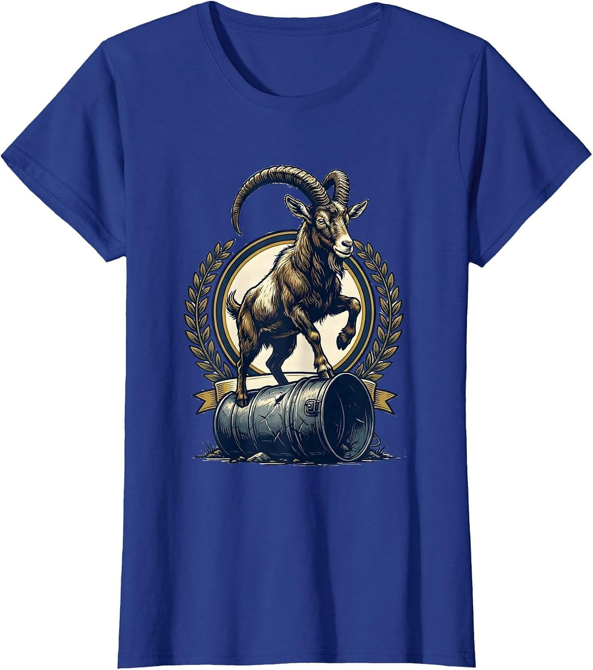 Women's Goat Crowned Emblem Goat Owner Farm Animal Humor T-Shirt - Royal Blue