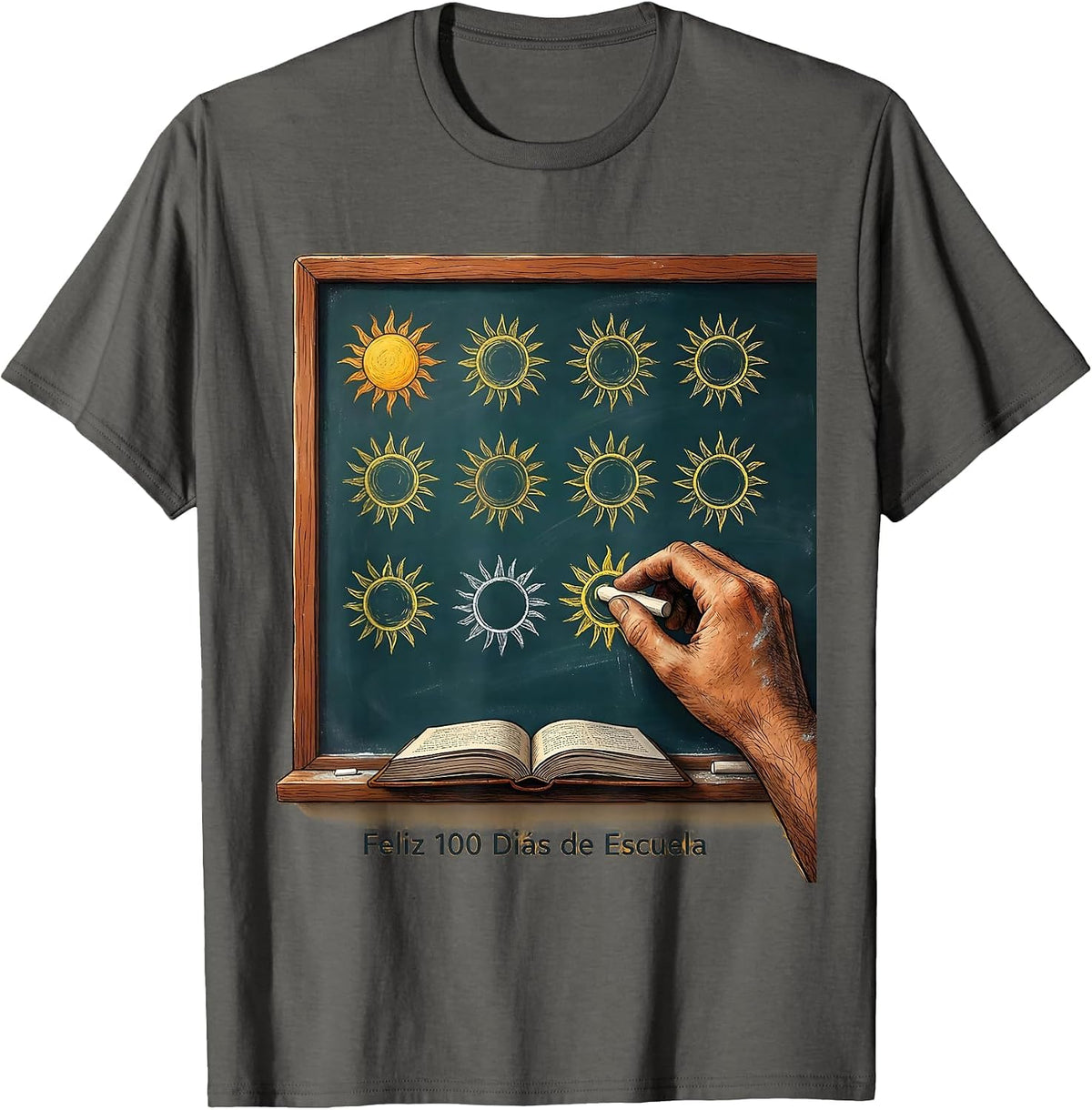 Men's Feliz 100 Días de Escuela Cheerful Spanish Teacher 100th Day T-Shirt - Asphalt Grey