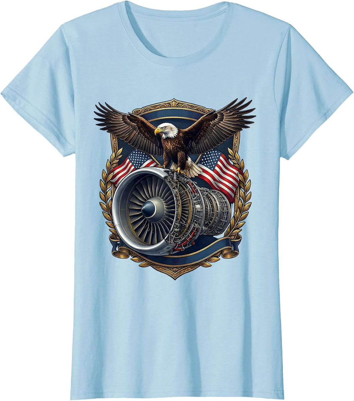 Air Force Turbine Engine Cross-Section Illustration T-Shirt - Baby Blue