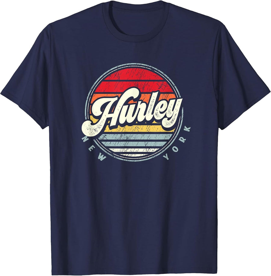 Retro Hurley Home State Cool 70s Style Sunset T-Shirt - Navy Blue