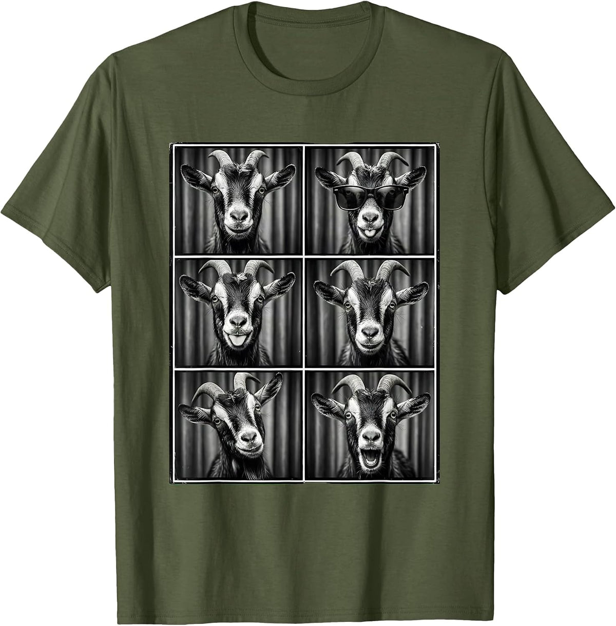 Goat Photobooth Funny Animal Portrait T-Shirt - Olive Green