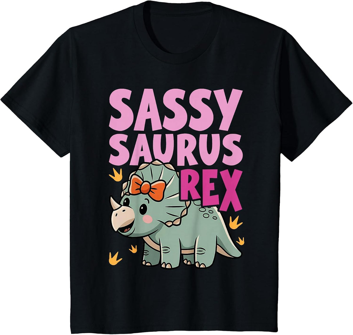 Sassy Saurus Cute Dinosaurs Design for Girls T-Shirt - Black