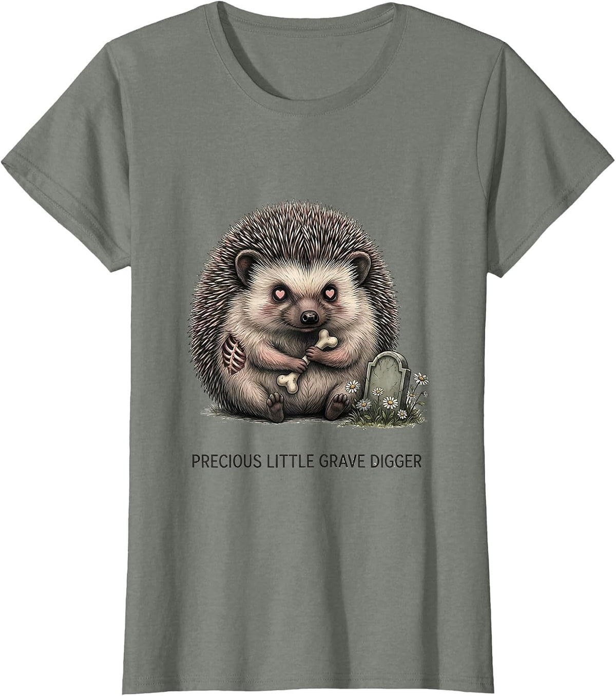 Precious Little Grave Digger Alt Goth Y2K Grunge T-Shirt - Olive Heather