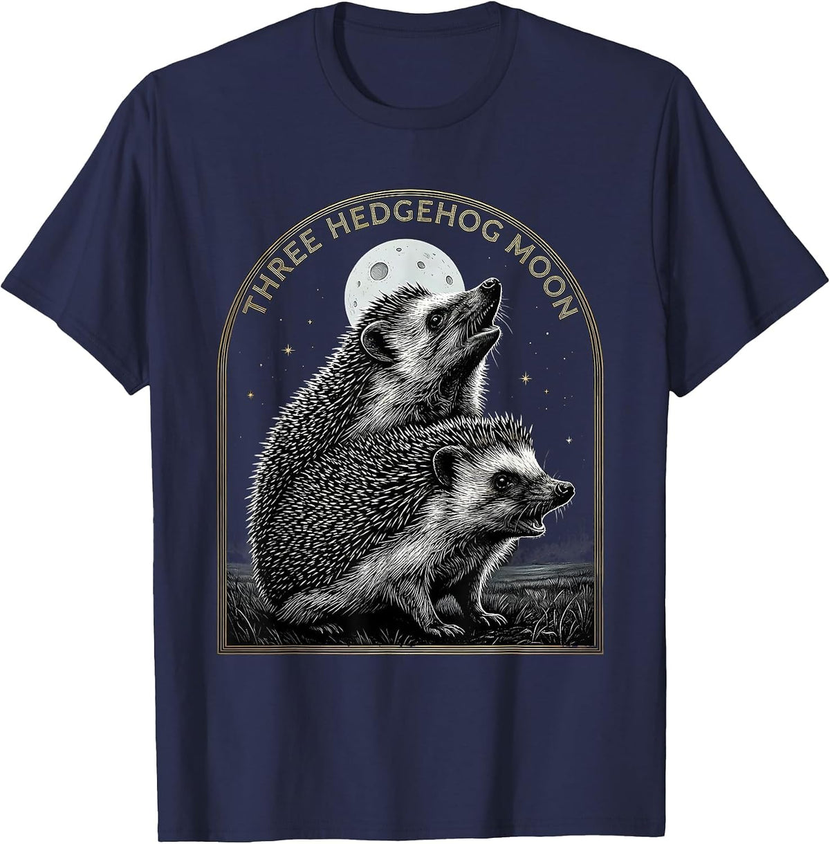 Men's Three Hedgehog Moon Mystic Celestial Halloween Meme Parody T-Shirt - Navy Blue