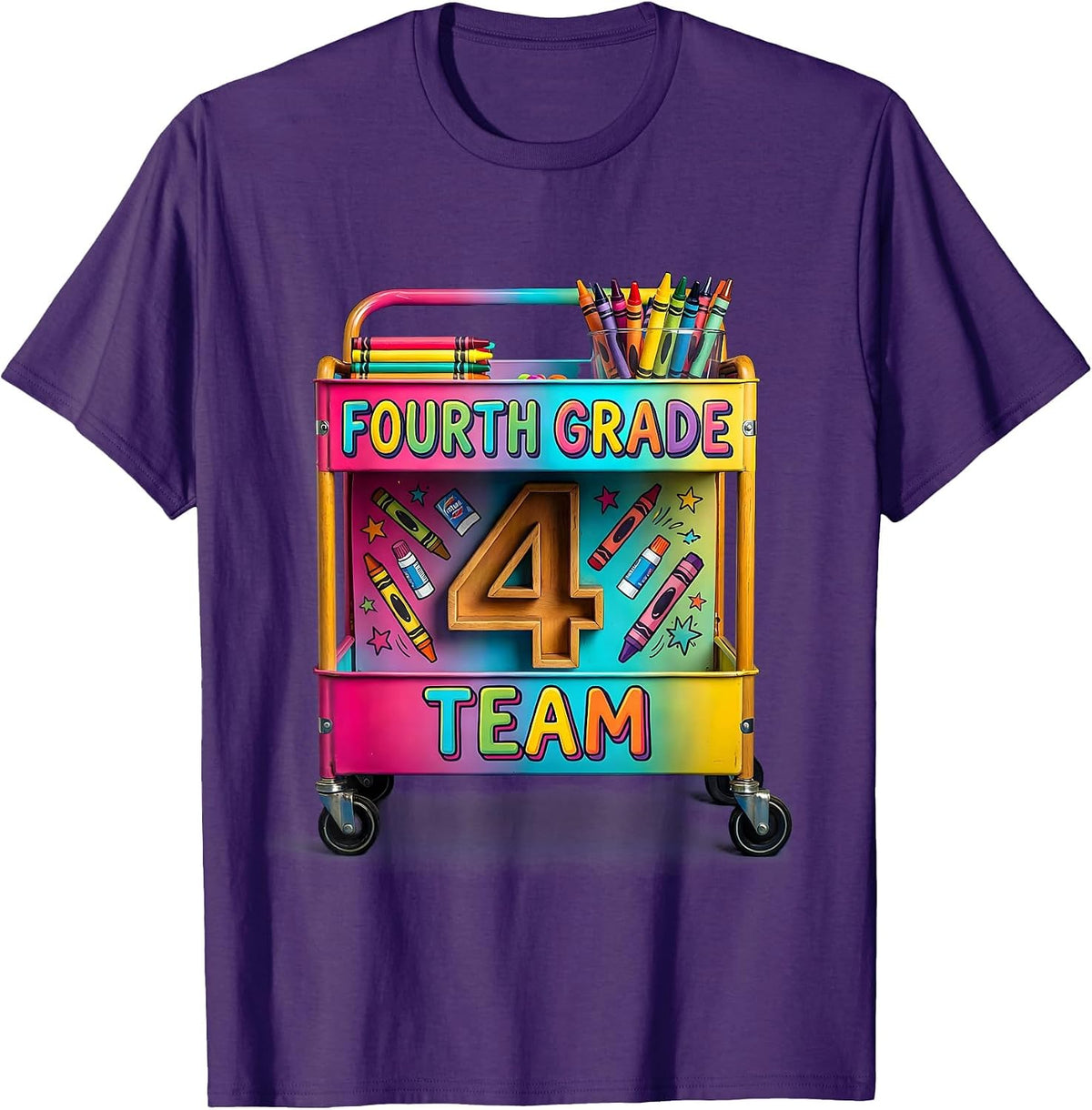 Fourth Grade Team Colorful Teacher Back to School T-Shirt - Purple