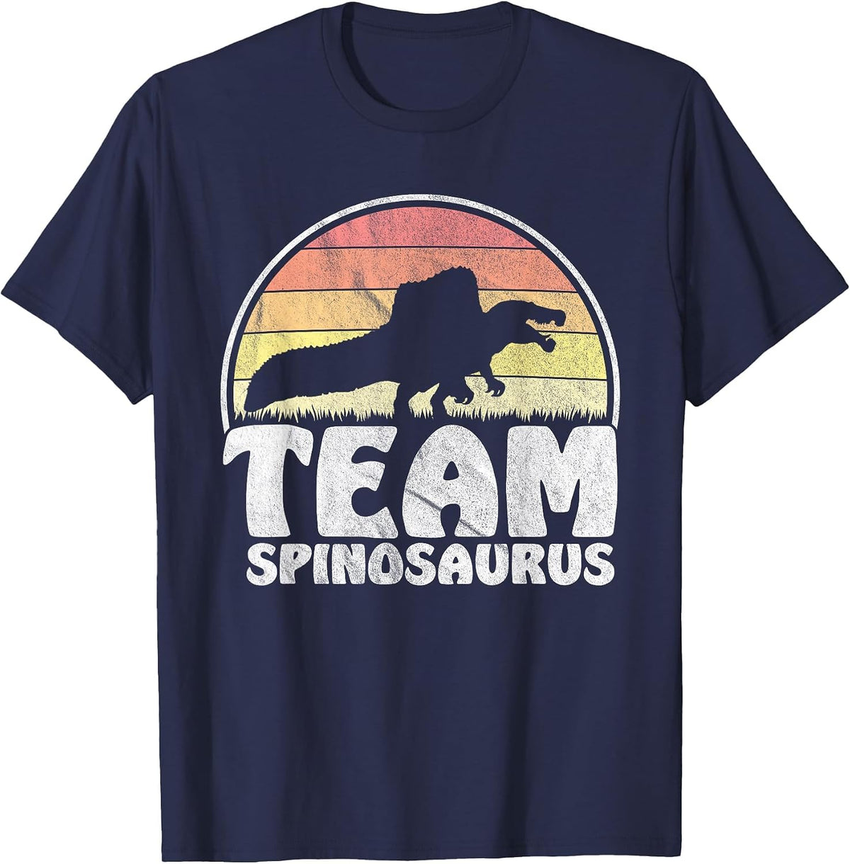 Team Spinosaurus - Retro Dinosaur Lovers Distressed T-Shirt - Navy Blue
