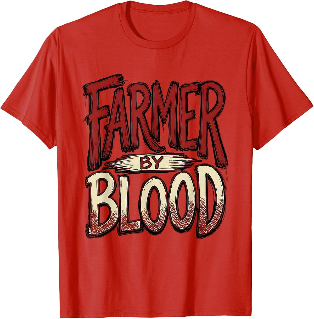Men's Farmer By Blood Country Pride Design T-Shirt - Red
