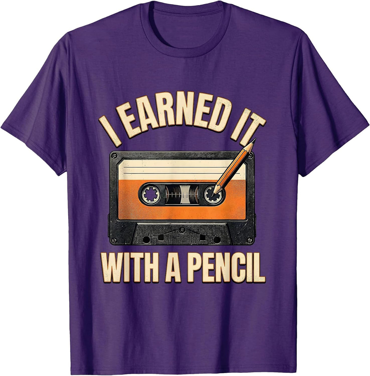 Men's I Earned It With A Pencil Nostalgic Hip Hop Old School T-Shirt - Purple