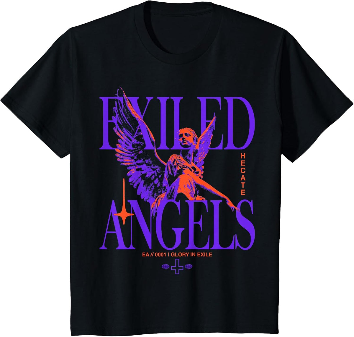 Angel Vintage Streetwear Urban Hip Hop Metal Rock Y2K T-Shirt - Black
