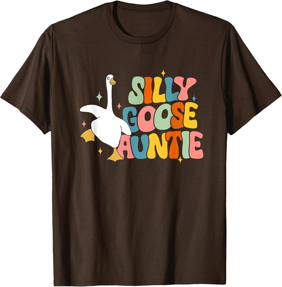 Silly Goose Auntie Funny Aunts Sayings for Auntie T-Shirt - Brown