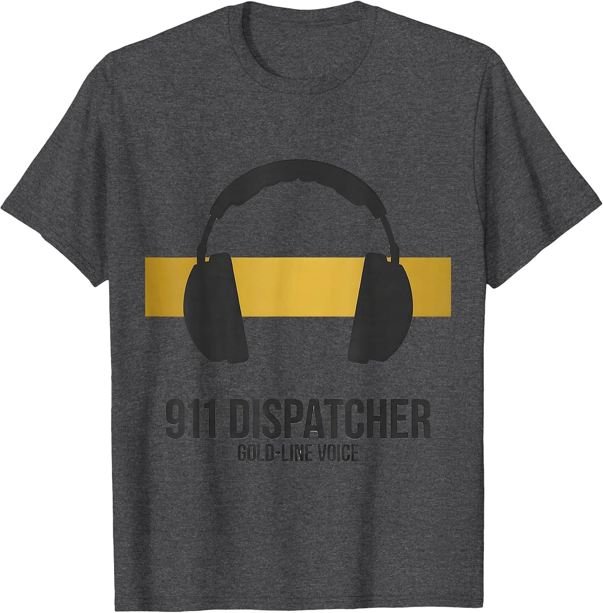 911 Dispatcher Gold-Line Voice Tribute Thin Line Emergency T-Shirt - Dark Heather Grey