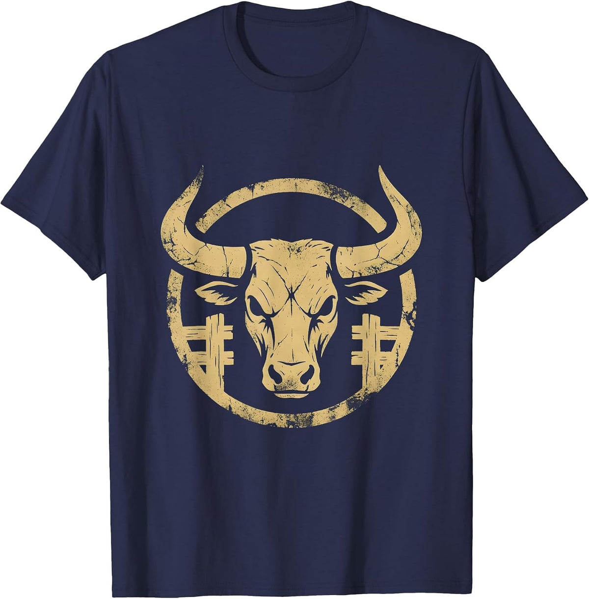 Men's Bull Bursting Through Rodeo Gate Graphic Tee T-Shirt - Navy Blue