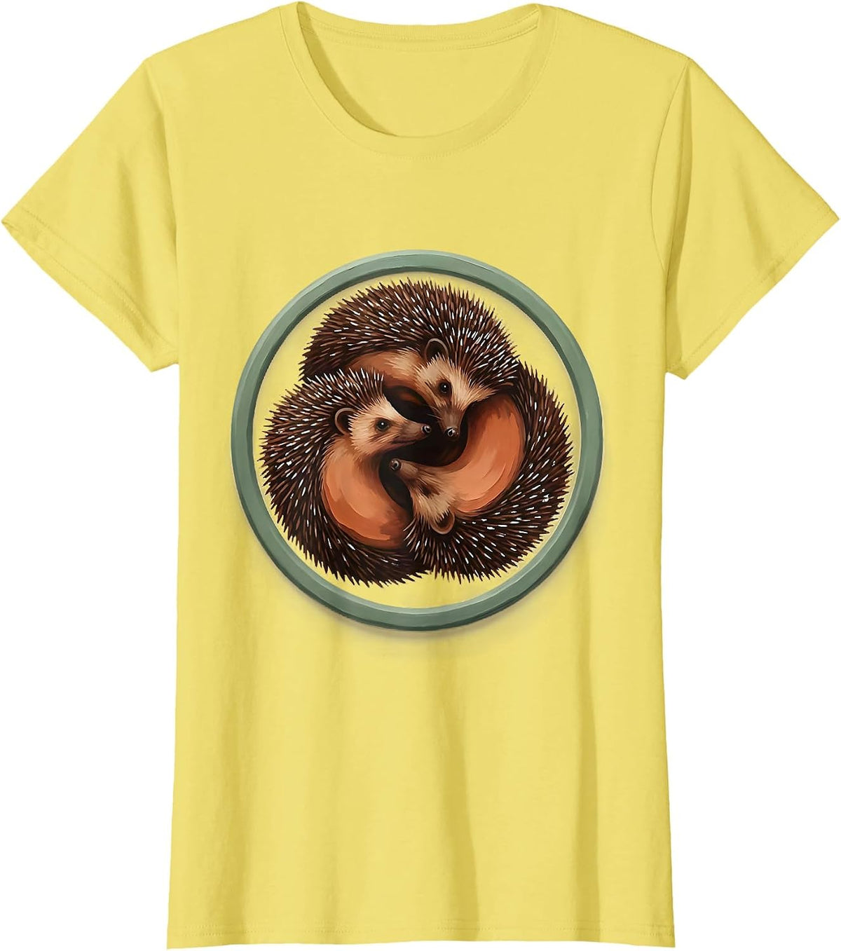 Women's Circular Hedgehog Badge Cute Animal Humor T-Shirt - Lemon Yellow