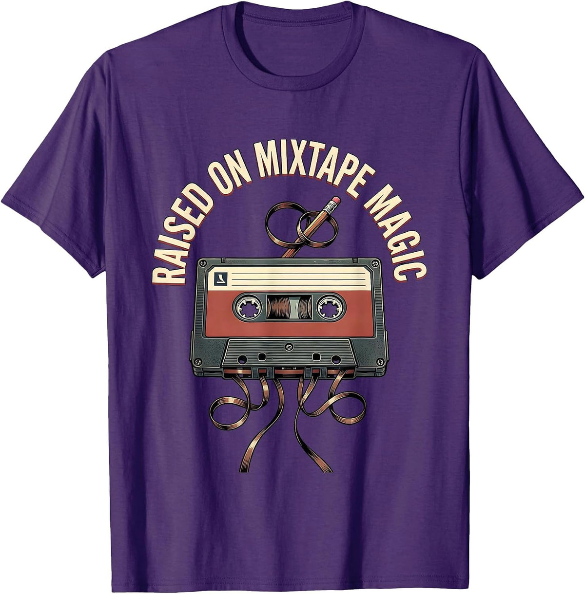 Raised On Mixtape Magic Old School Hip Hop Cassette T-Shirt - Purple