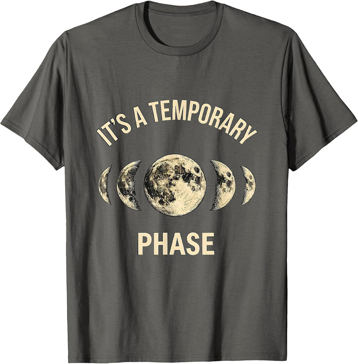 Men's It's A Temporary Phase Lunar Cycle Astronomy Moon Phases T-Shirt - Asphalt Grey
