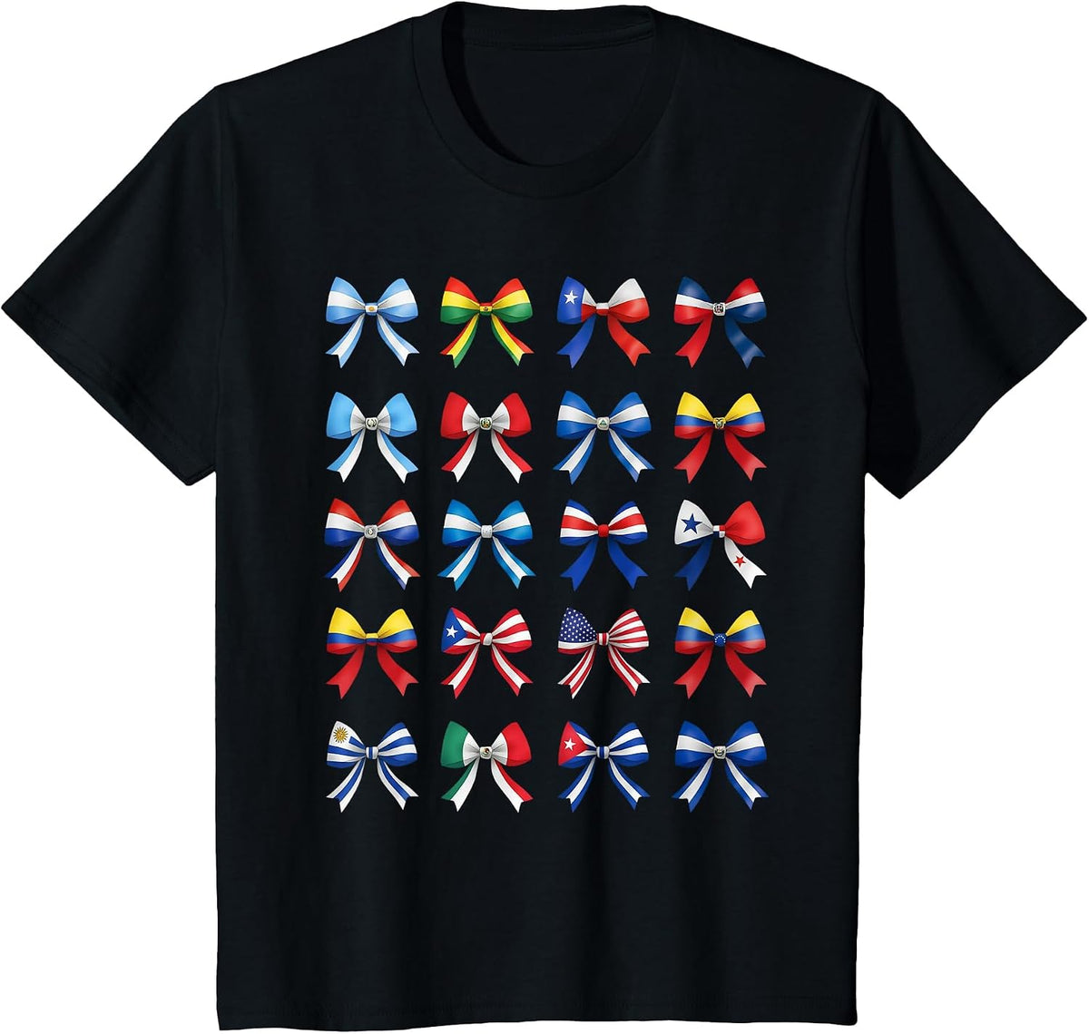 Hispanic Heritage Month Countries Flags Maestra Coquette Bow T-Shirt - Black