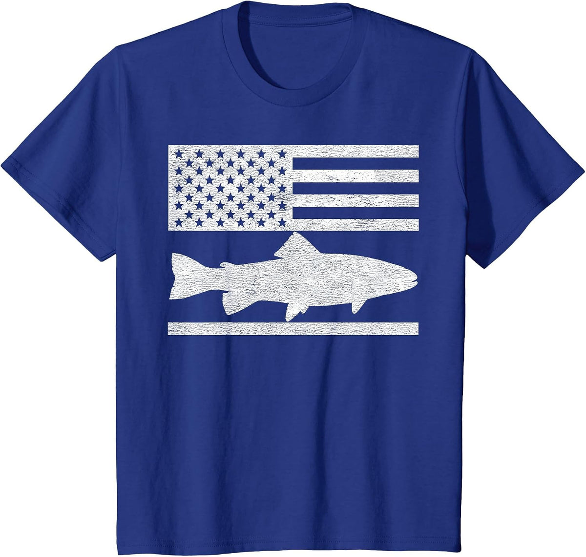 Steelhead Fishing - American Flag Trout Fisherman T-Shirt - Royal Blue