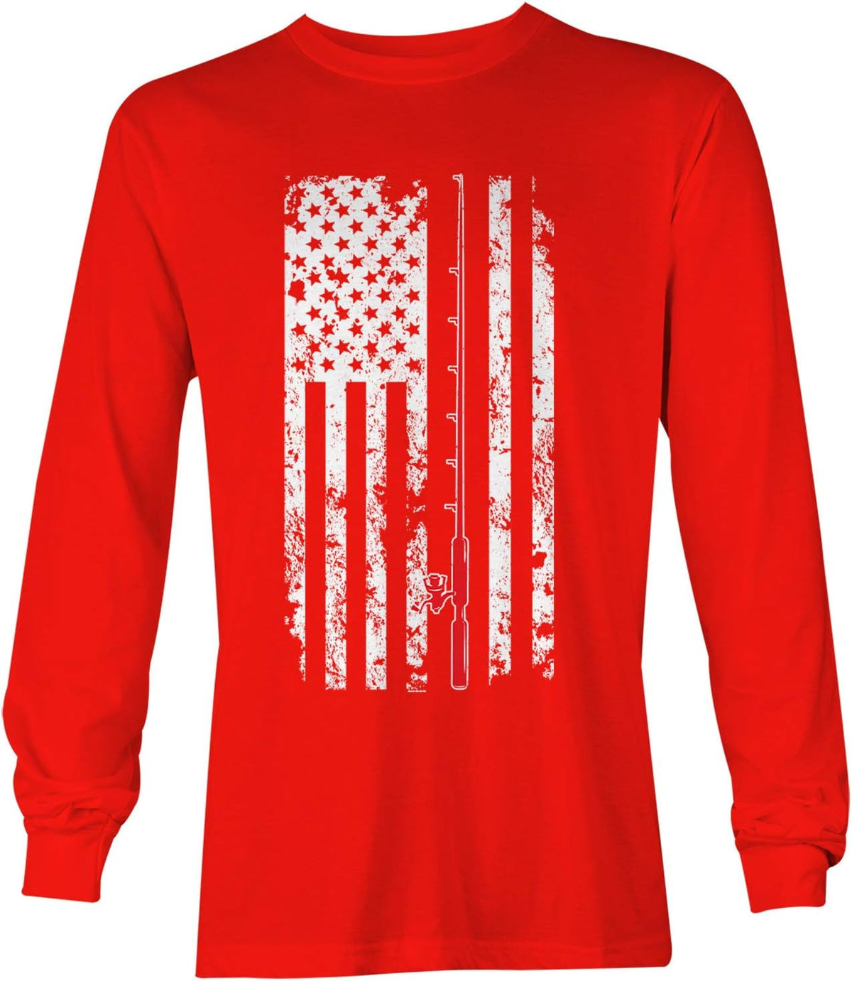 Haase Unlimited Fishing Pole American Flag - Fisherman USA Unisex Long Sleeve Shirt - Red