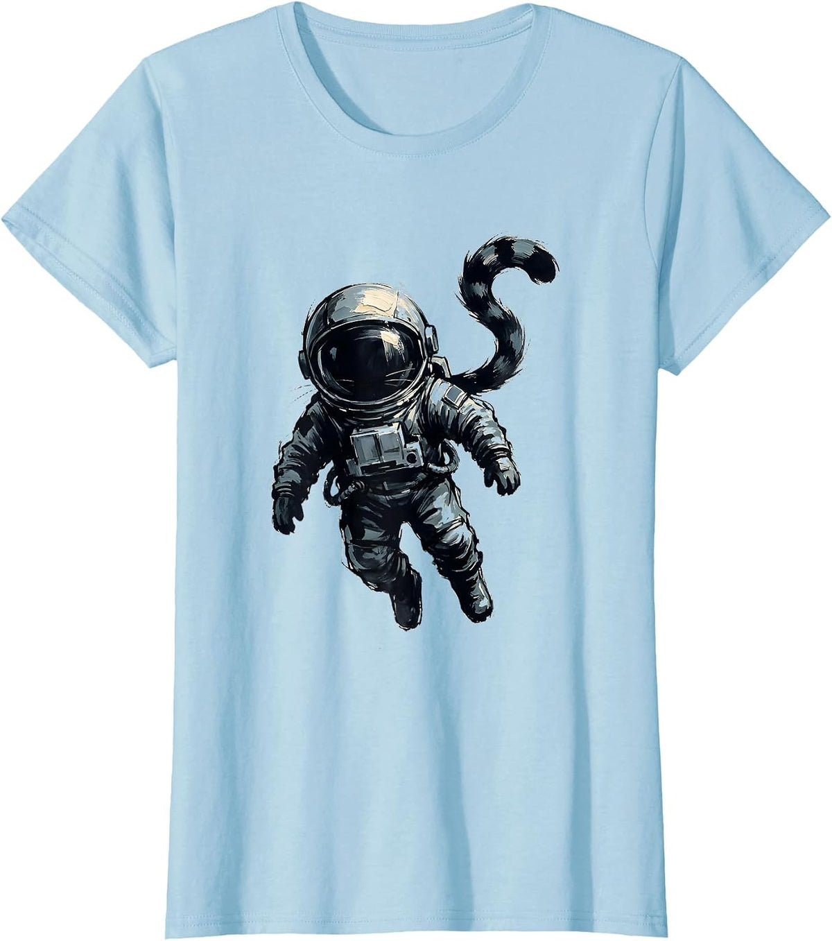 Women's Cat Astronaut Floating in Deep Space Graphic T-Shirt - Baby Blue