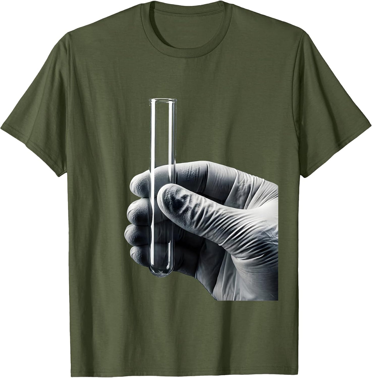 Men's Surgeon Gloved Hand Test Tube Graphic T-Shirt - Olive Green