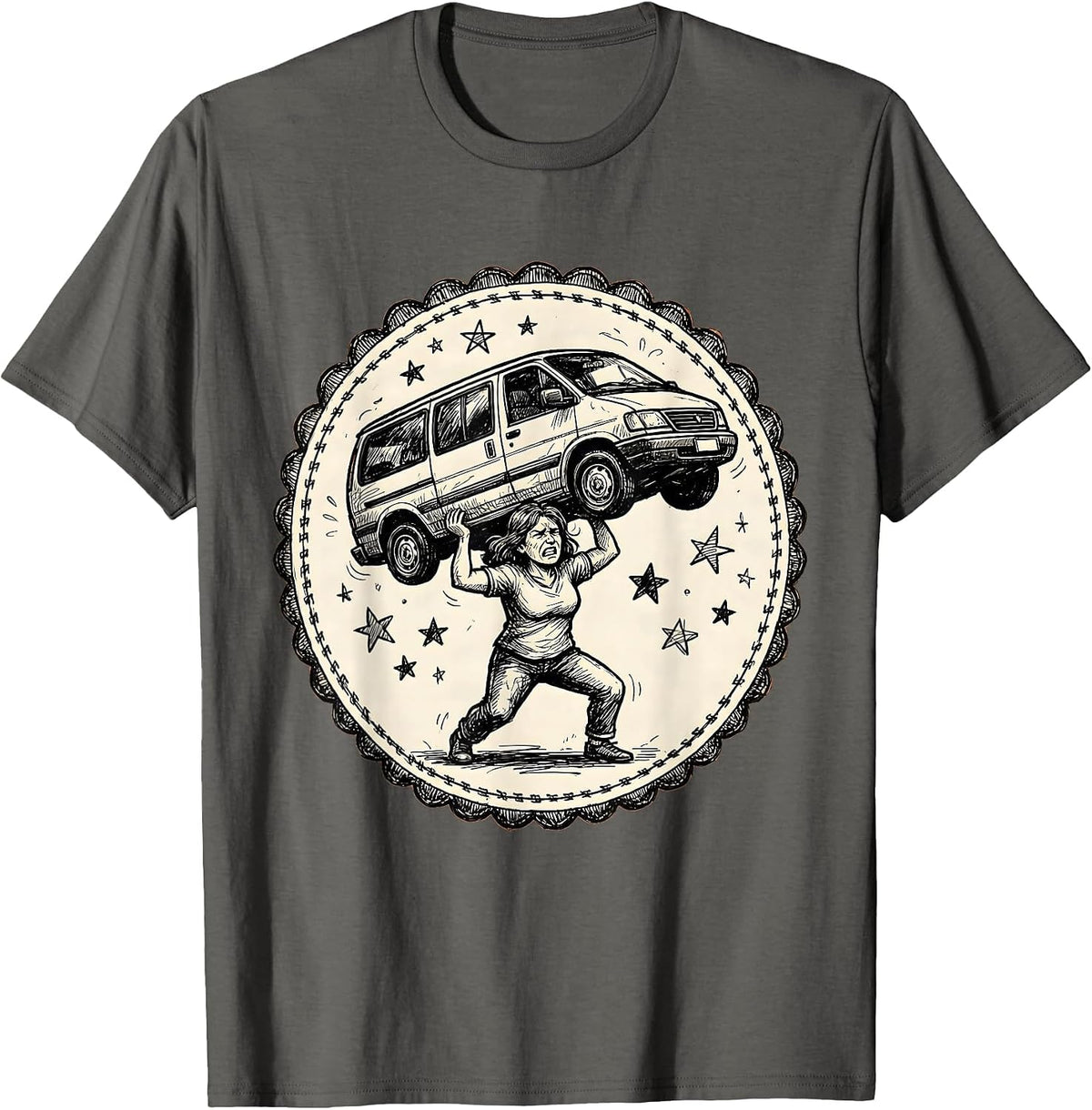 Men's Superhero Mom Lifting Minivan Funny Graphic T-Shirt - Asphalt Grey
