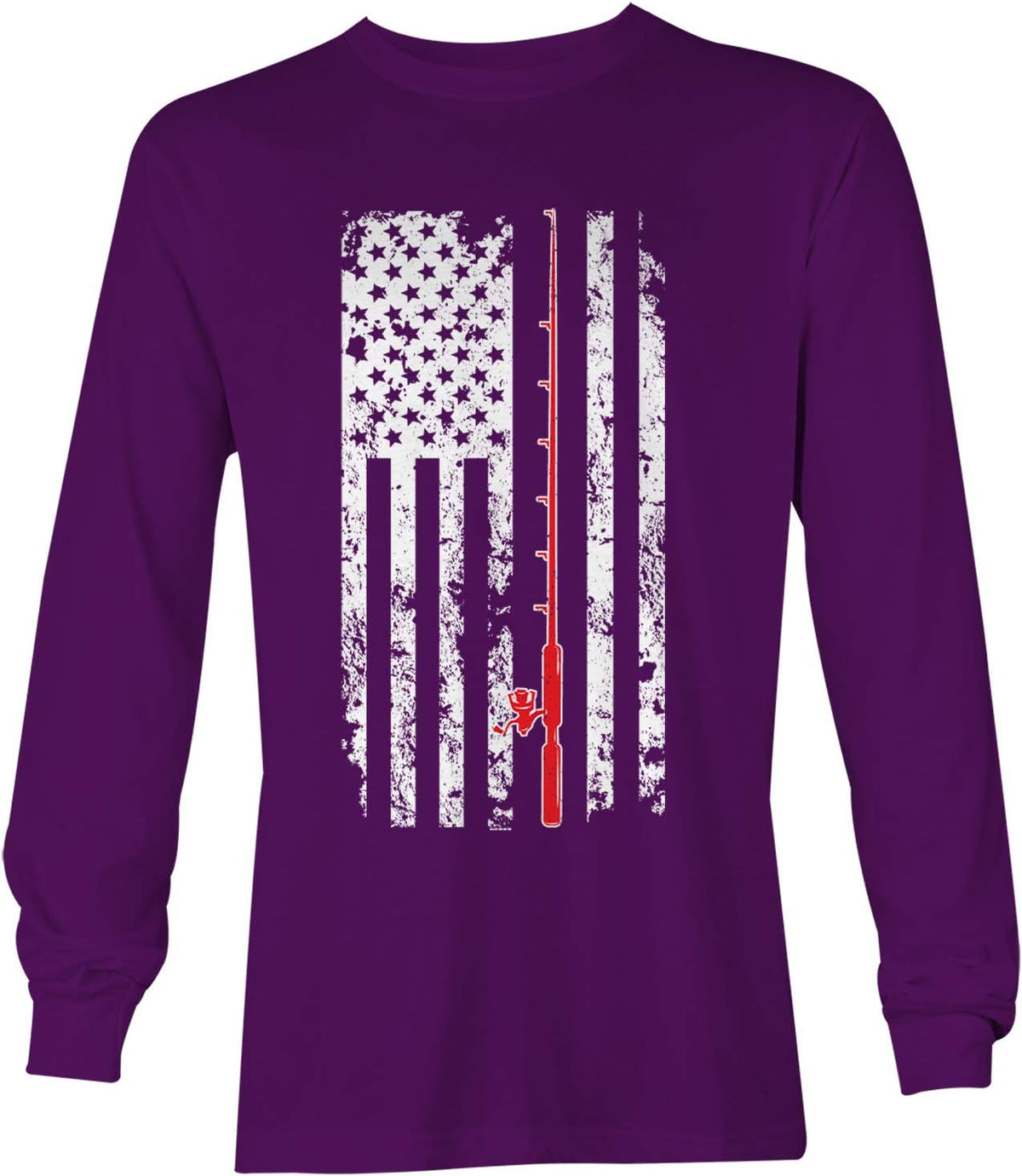 Haase Unlimited Fishing Pole American Flag - Fisherman USA Unisex Long Sleeve Shirt - Purple