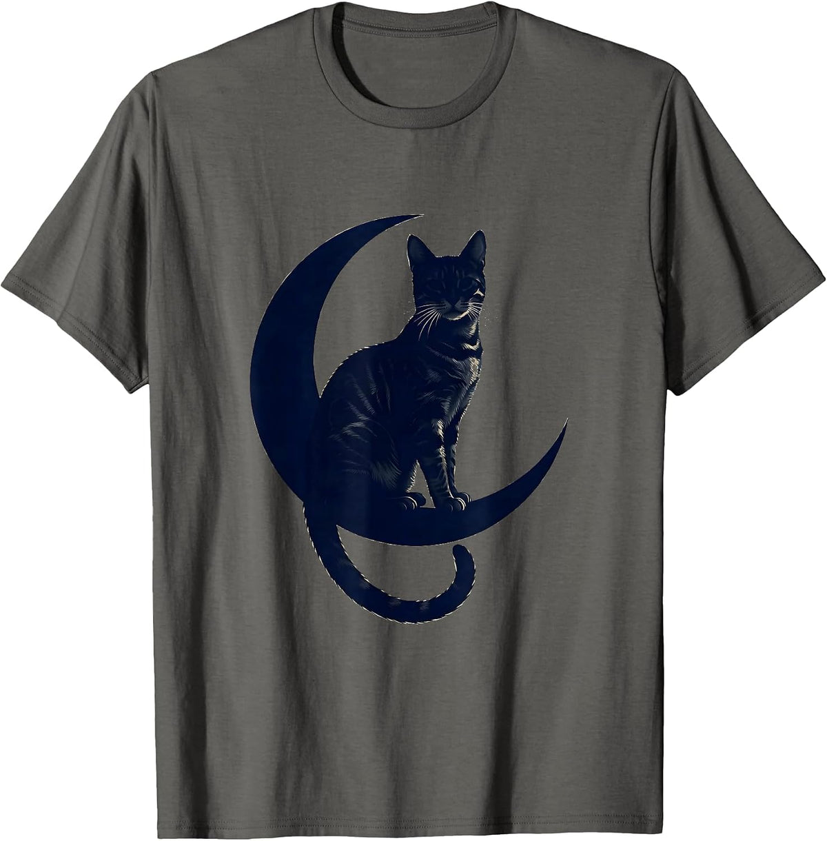 Men's Bengal Cat on Crescent Moon Celestial Design T-Shirt - Asphalt Grey