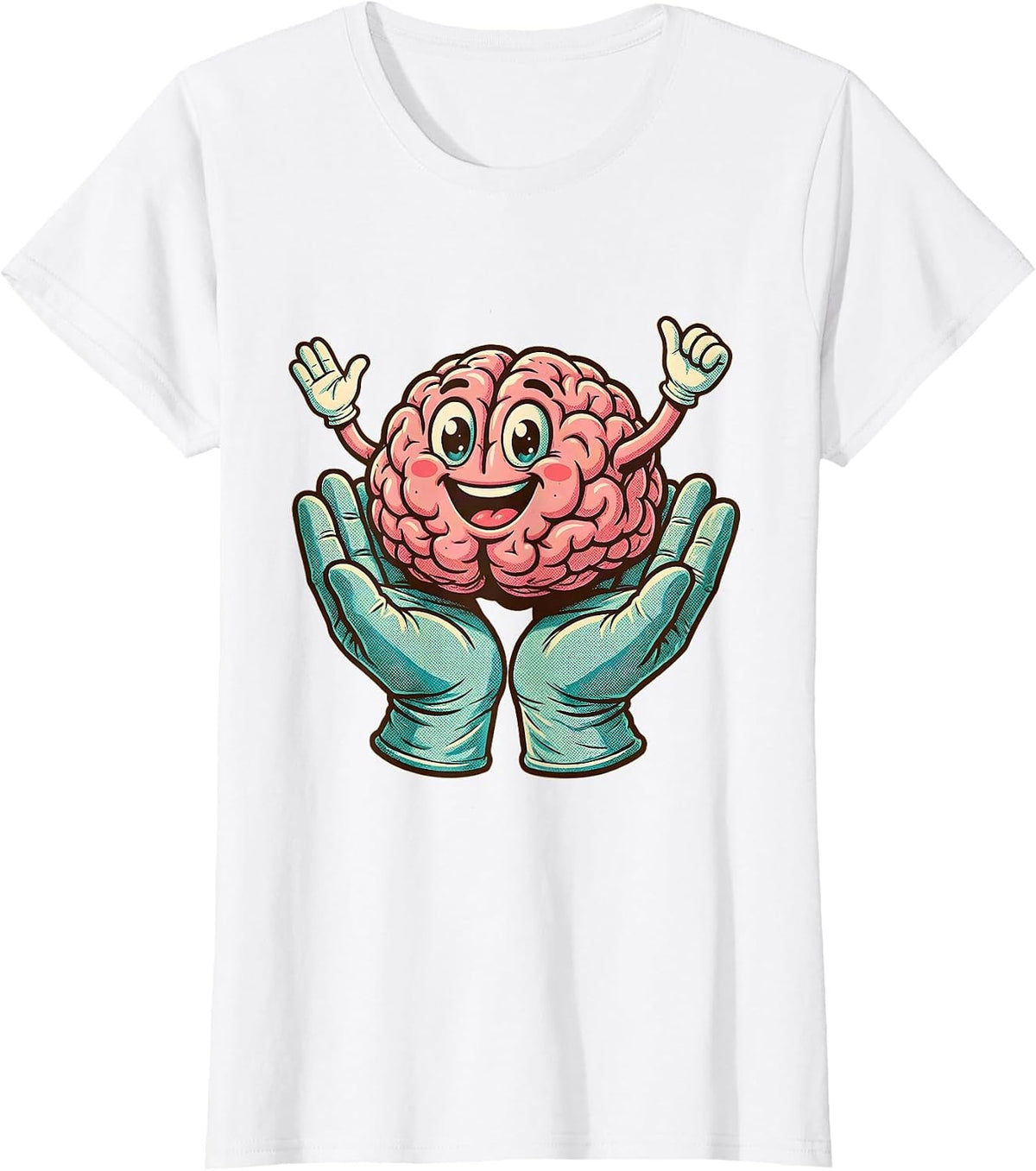 Women's Smiling Brain Surgeon Hands Dark Humor Graphic T-Shirt - White