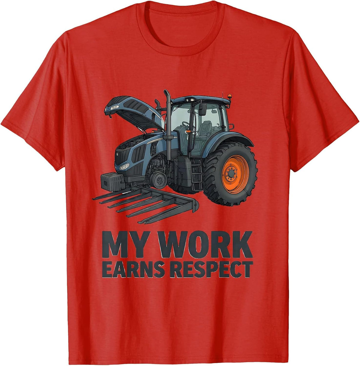 Men's My Work Earns Respect Patriotic Farmer Tractor Rural Pride T-Shirt - Red