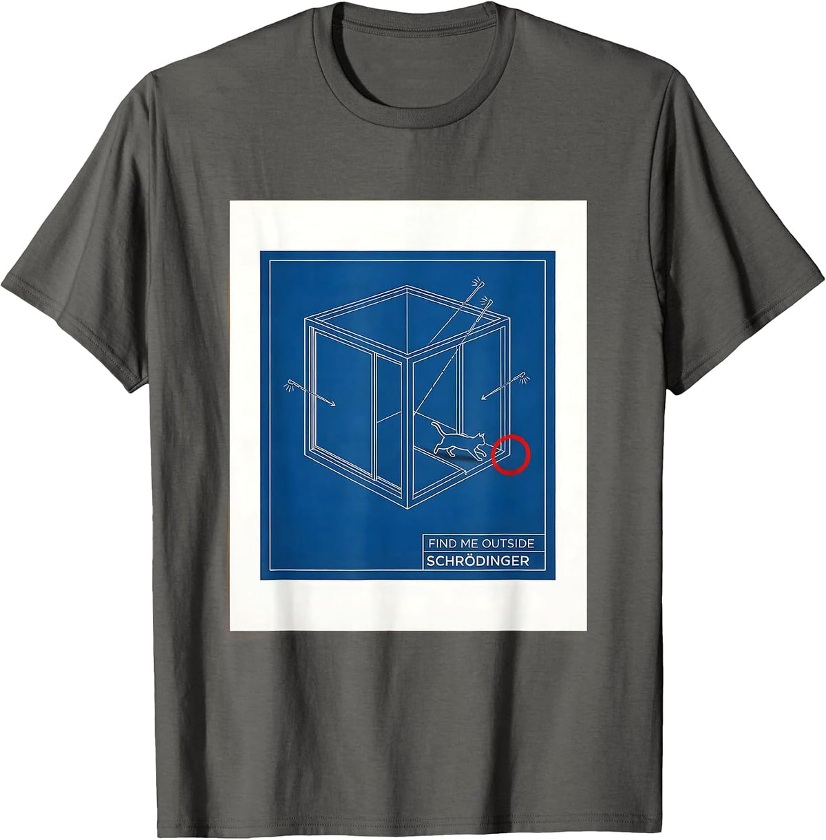 Find Me Outside, Schrödinger Quantum Physics Humor Science T-Shirt - Asphalt Grey
