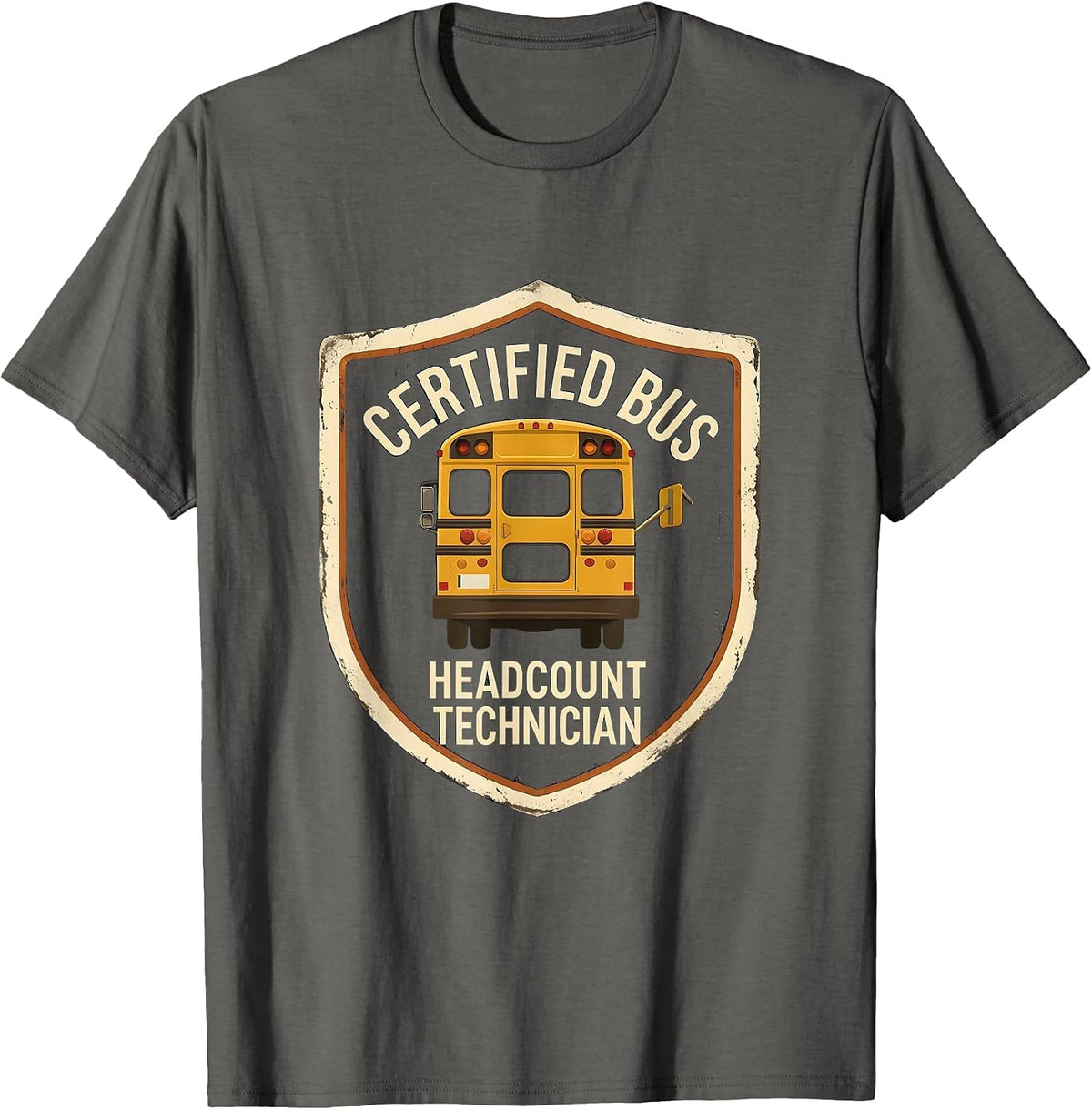 Certified Bus Headcount Technician Vintage School Bus Driver T-Shirt - Asphalt Grey