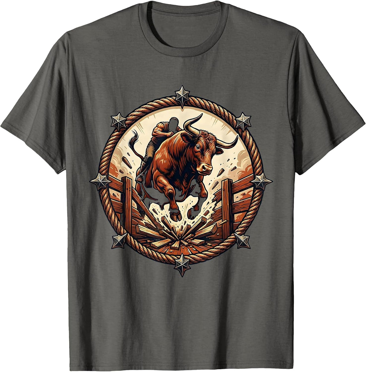 Men's Not My First Rodeo Bull Riding Gate Burst T-Shirt - Asphalt Grey