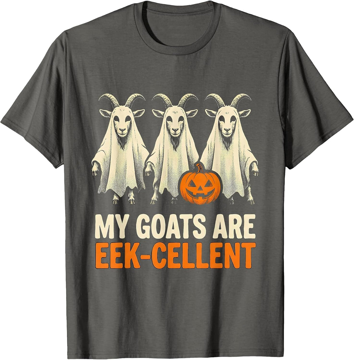 My Goats Are Eek-cellent Funny Goat Ghost Halloween Farm T-Shirt - Asphalt Grey