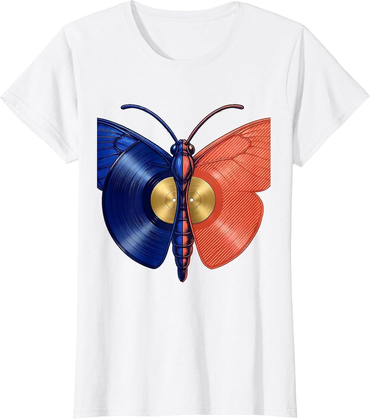 Moth Vinyl Record Wings Rock Music Graphic Tee T-Shirt - White