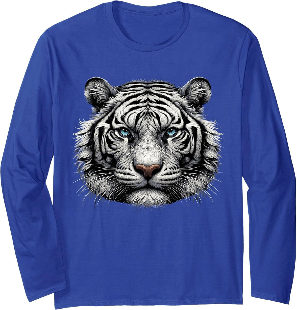 White Bengal Tiger Animal Long Sleeve T-Shirt - Adult Unisex Royal Blue