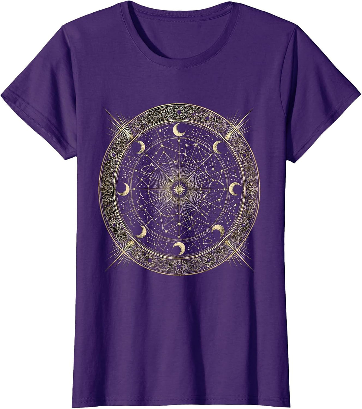 Women's Constellation Map Vintage Parchment Star Chart T-Shirt - Purple