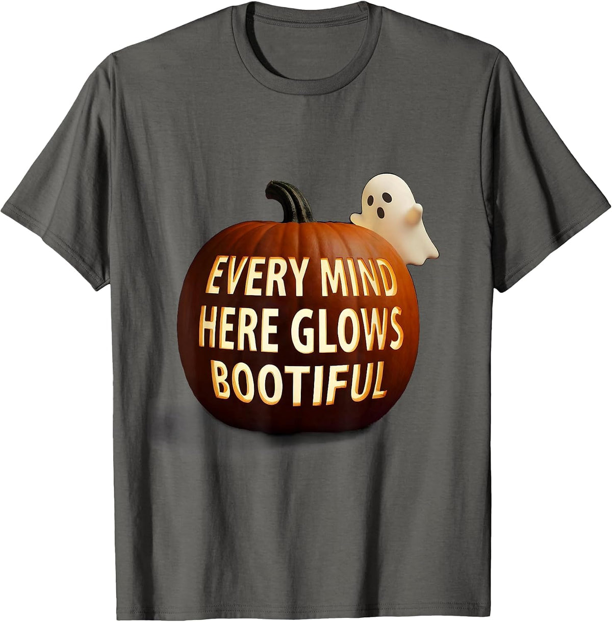 Men's Every Mind Here Glows BOOtiful Funny Teacher Halloween T-Shirt - Asphalt Grey