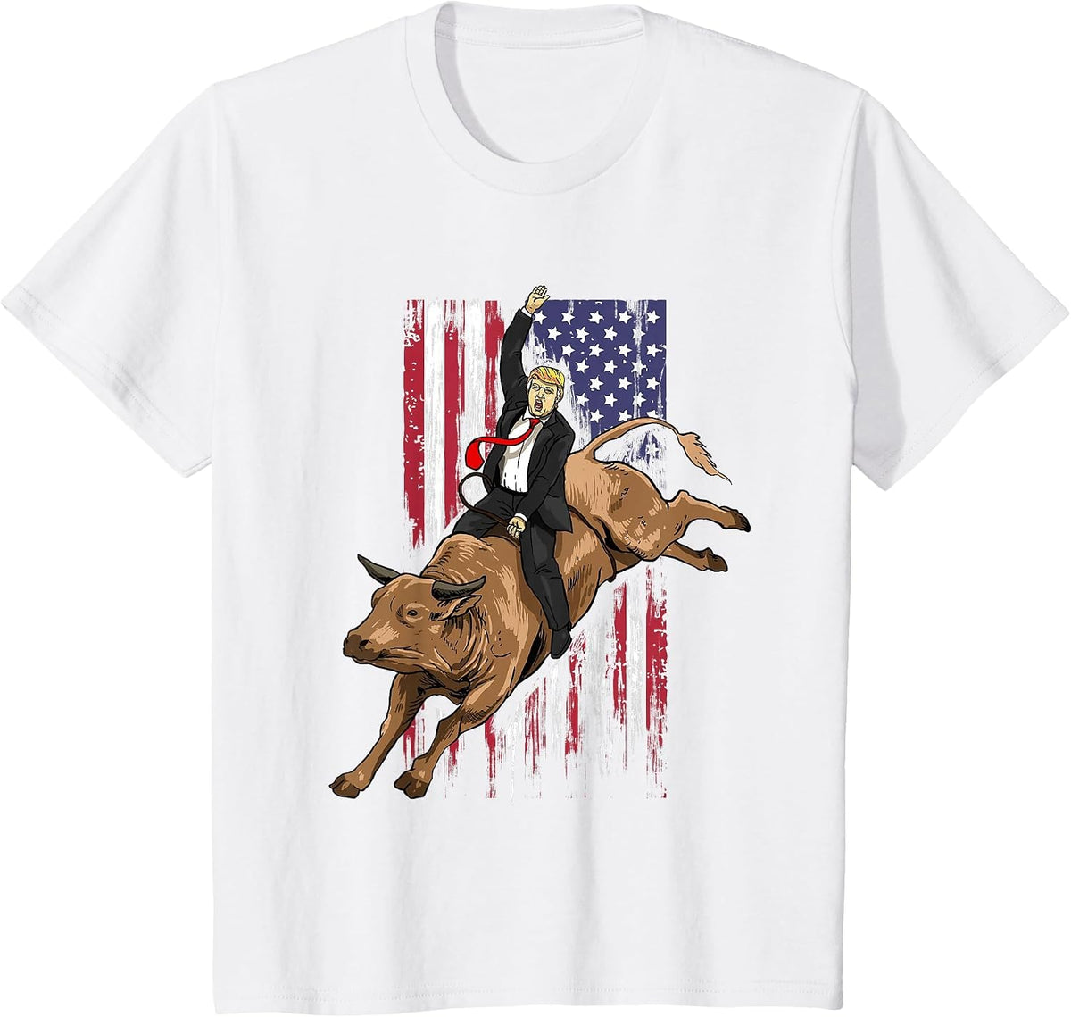 Trump Rodeo Bull Rider Patriotic American Flag Trump Cowboys T-Shirt - White