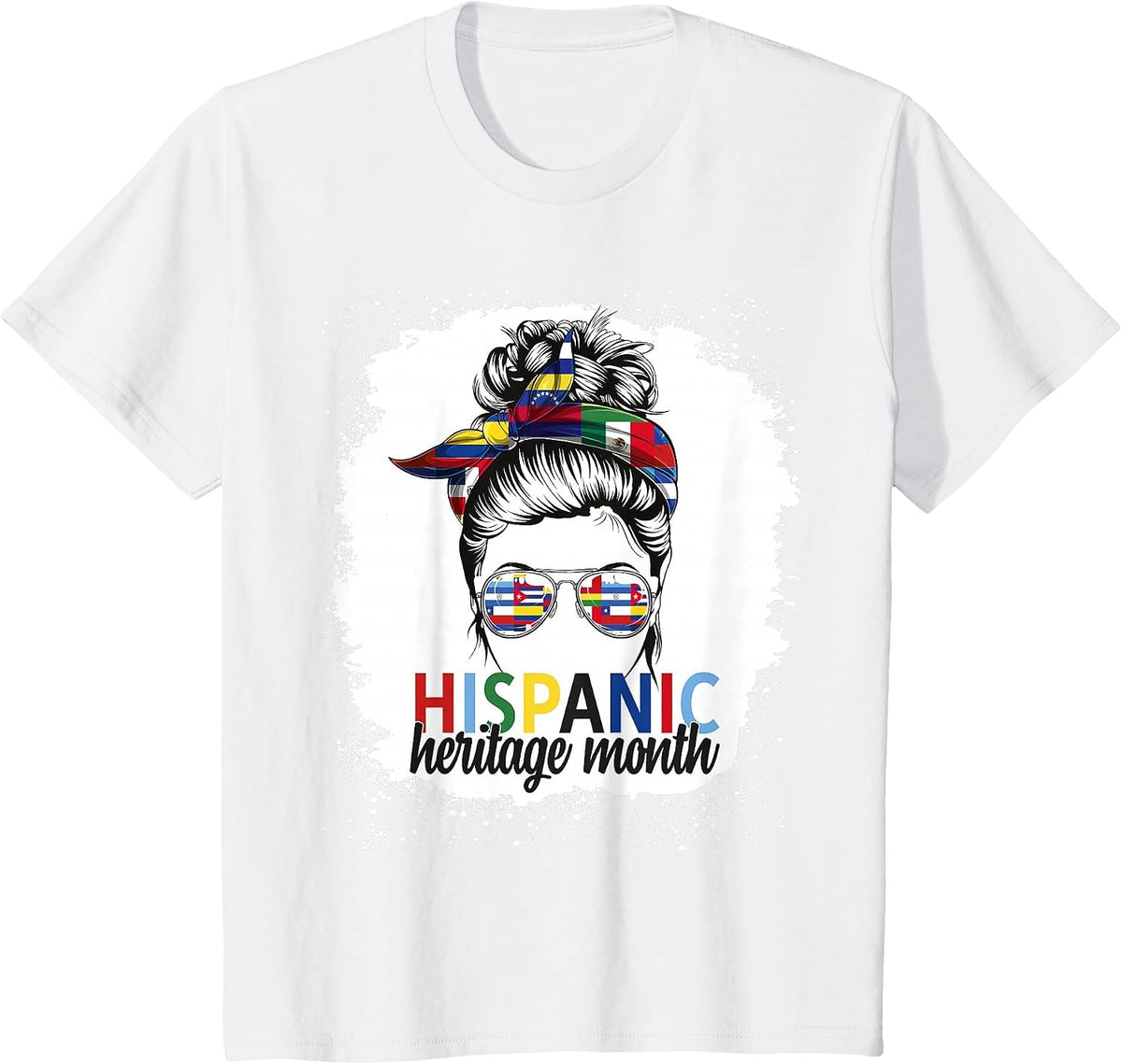 Hispanic Heritage Month All Countries Flags Women Messy Bun T-Shirt - White