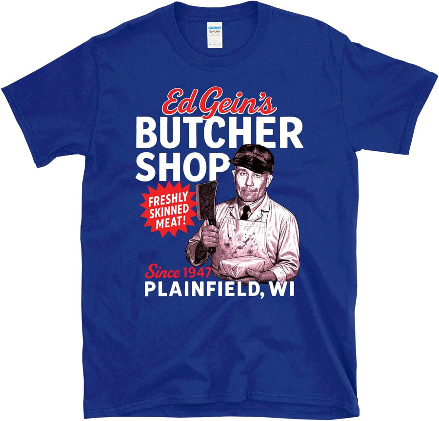 ED GEIN Butcher Shop - Serial Killer True Crime Halloween Horror T-Shirt - Royal