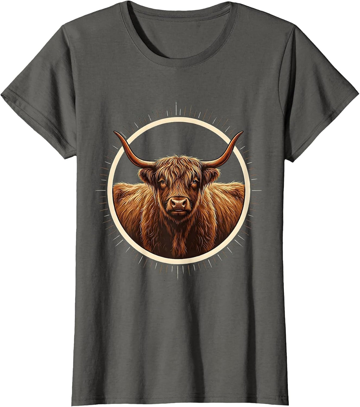Women's Highland Cow Cute Scottish Humor Sign Painter Showcard T-Shirt - Asphalt Grey