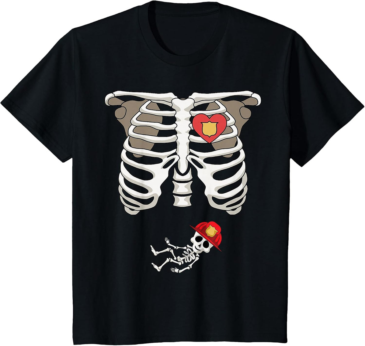 Pregnancy Skeleton Rib T-Shirt Funny Firefighter Bump Shirt T-Shirt - Black