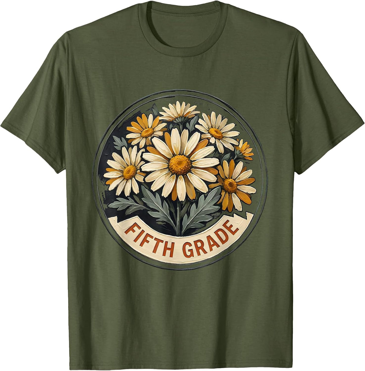 Men's Fifth Grade Wildflower Back To School Teacher Pride T-Shirt - Olive Green