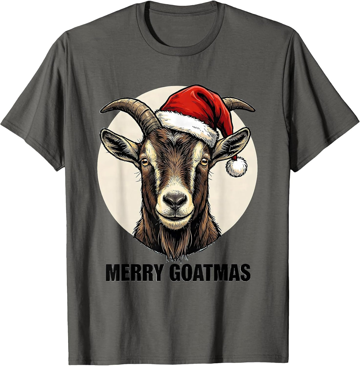 Men's Merry Goatmas Funny Goat Lover Christmas Santa Hat Holiday T-Shirt - Asphalt Grey