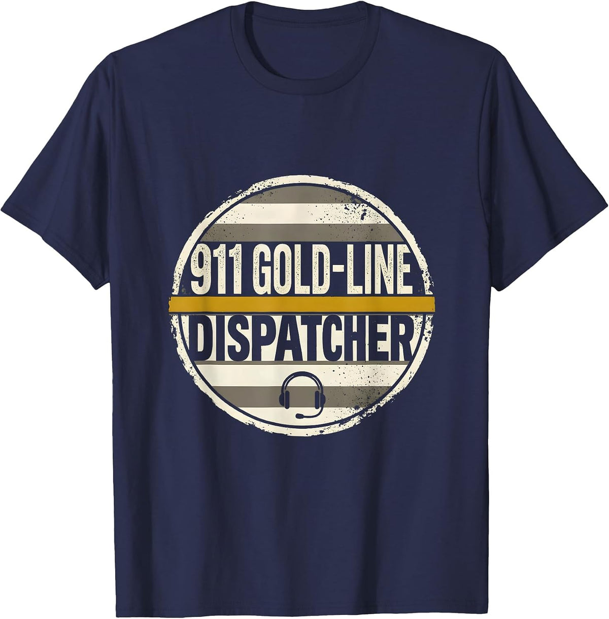 911 Gold-Line Dispatcher Thin Line Tribute Gift T-Shirt - Navy Blue
