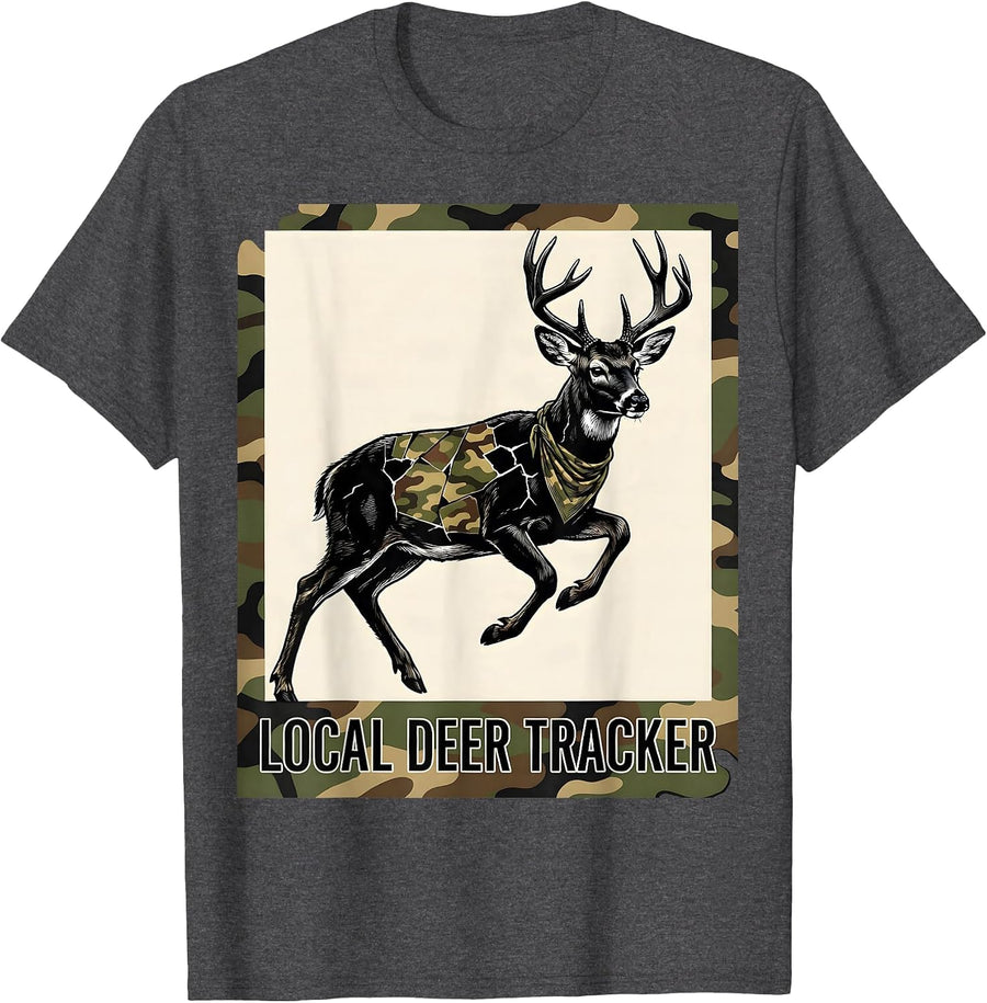 Men's Local Deer Tracker Scratchboard Youth Camo Hunting Birthday T-Shirt - Dark Heather Grey