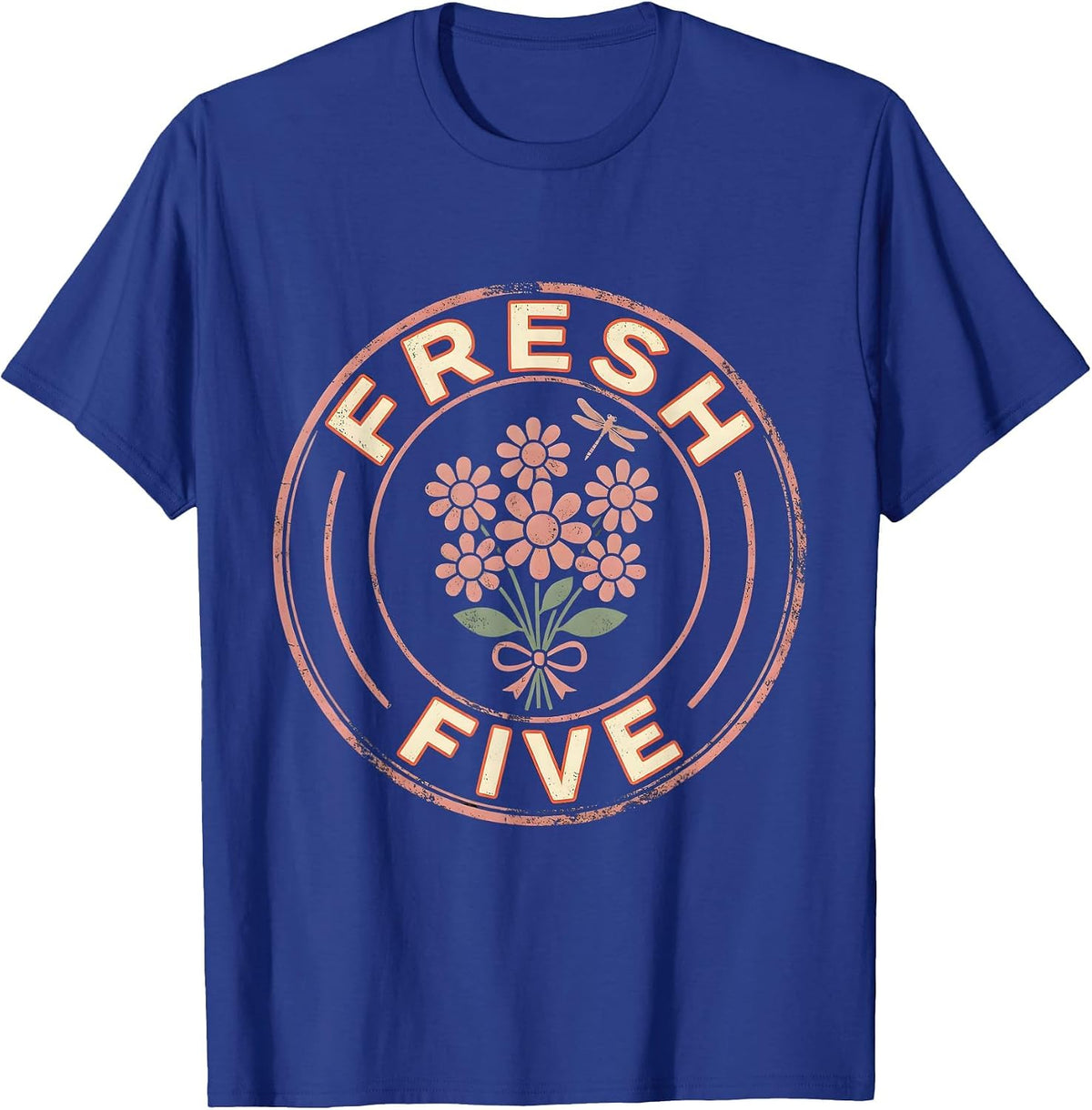 FRESH FIVE Retro Flower Power Fifth 5th Grade Back To School T-Shirt - Royal Blue