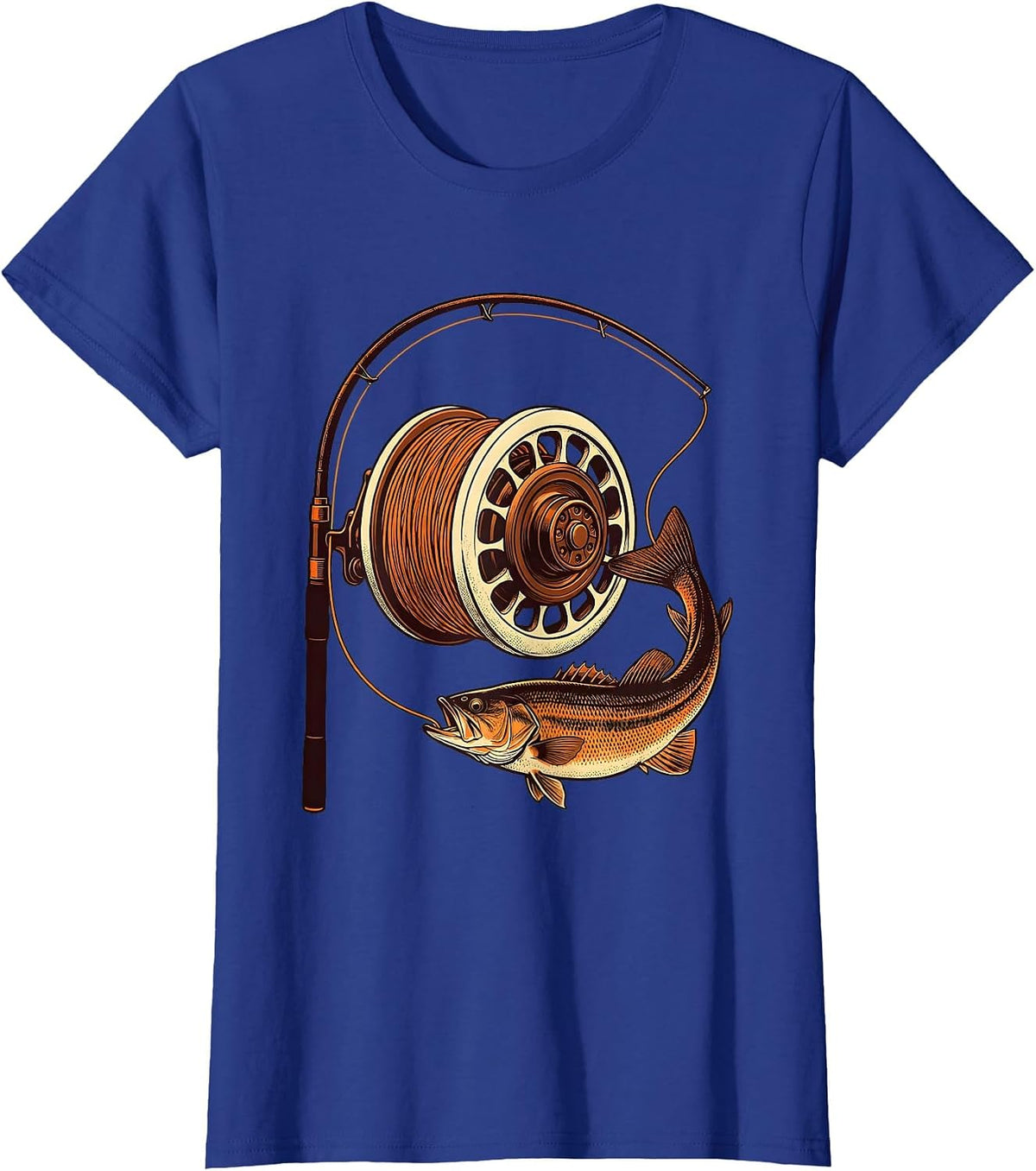 Women's Spinning Reel and Bass Fisherman Humor T-Shirt - Royal Blue