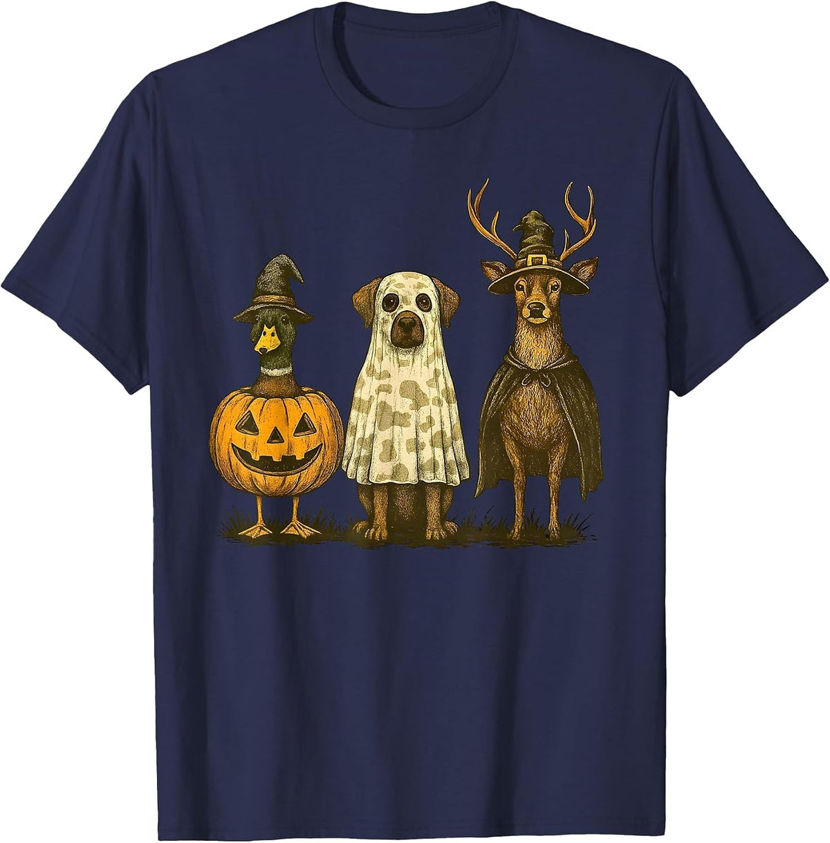 Duck Dog Deer Halloween Costume Hunting Season Men Women Kid T-Shirt - Navy Blue